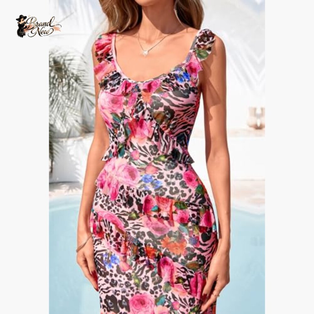 Polyester Elastane Mesh Lined Maxi Dress with Spa… - image 6